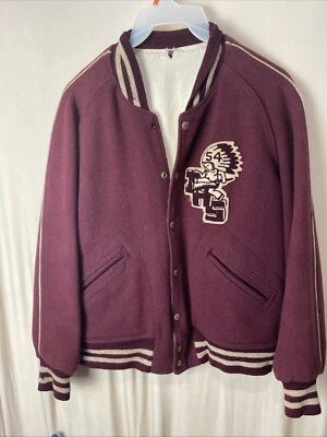 VTG 1954 Irondequit HS Indians Burgundy Wool Letterman Jacket. Rochester, NY - Image 1 of 4