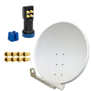 DELUXE SAT Anlage für 4 TV Receiver 100cm ALU Satellitenantenne Quad LED LNB 4K - Bild 1 von 11