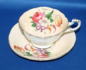 Paragon Cream Floral Teacup & Saucer The Queen Elizabeth & H.M. Queen Mary - Picture 1 of 10