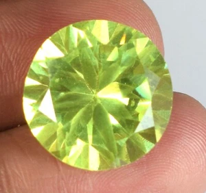 Pakistan Peridot Gemstone Natural 27.90 Ct Round Cut Diamond Certified A40692 - Picture 1 of 6
