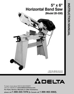 Delta 20-330 5" x 6" Horizontal Band Saw Instructions Manual FREE SHIPPING - Picture 1 of 1