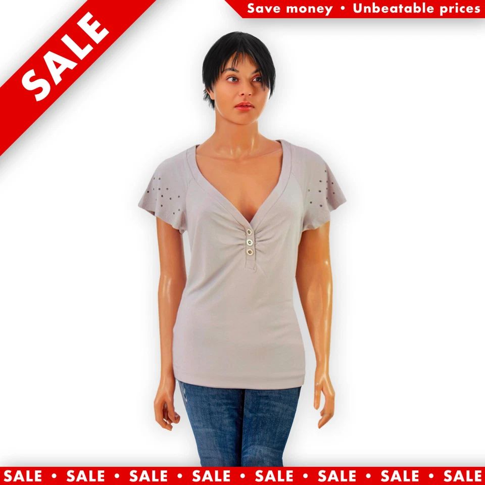 Womens Silver Sequin V-Neck Top - Image 1 of 2