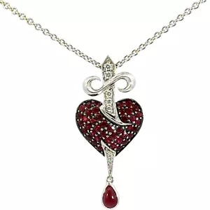 Stephen Webster 18KT Ruby & Diamond Minor Bleeding Heart Pendant Necklace 17" - Picture 1 of 12