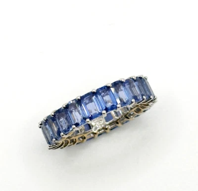 Emerald Cut Tanzanite Gemstone Eternity Band Set in 18K White Gold - Image 1 of 4