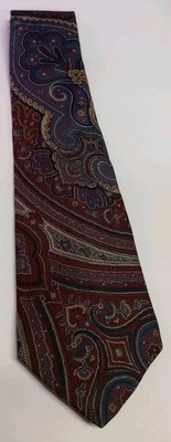 John Henry Men's 100% Silk Neck Tie Red with Tan and Blue Paisley Print - Image 1 of 3