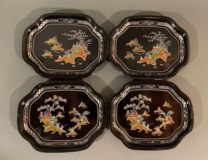 Baret Ware Tin China Gardens Canape Bandejas Chinoiserie MCM Barware JUEGO DE CUATRO - Imagen 1 de 6