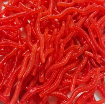 50 x scented artificial earthworms fake bait red soft plastic lure with glitter - Image 1 of 2