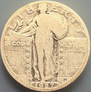 1927 S Standing Liberty Quarter Dollar STICHTAG Silbermünze 25c sehr geringe Auflage - Bild 1 von 4