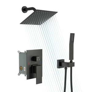 Shower System - 8 Inch Shower Faucet Set Black Shower Head And Handle Set Rai... - Picture 1 of 8