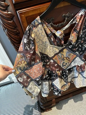 American Eagle Flow Women’s Blouse Size Large With Patch Work Print - Image 1 of 4