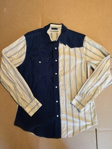 Express Pearl Snap Western Shirt Mens Medium Blue Half Half Cowboy Rodeo - Picture 1 of 10