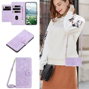 Funda de teléfono con inserción de tarjeta de cuero en relieve tulipán para Motorola G15 Power/Moto G - Imagen 1 de 30