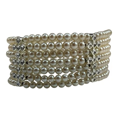 "Pulsera Carolee 7 trenzados imitación perlas y diamantes de imitación glamour elegante diseñador 7""" Foto 1 de 4