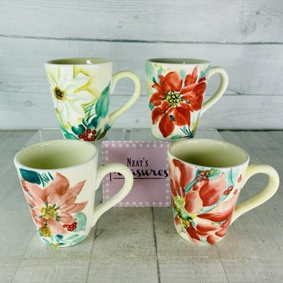 Juego de 4 tazas Pfaltzgraff HOLIDAY MARKET flor roja blanca cerámica 12 oz Foto 1 de 4