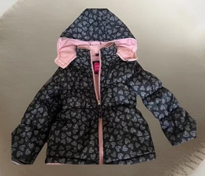 Pink Platinum Girls Puffy Puff Pink Jacket Size 5-6 Hearts Fleece Lined Hooded - Picture 1 of 7