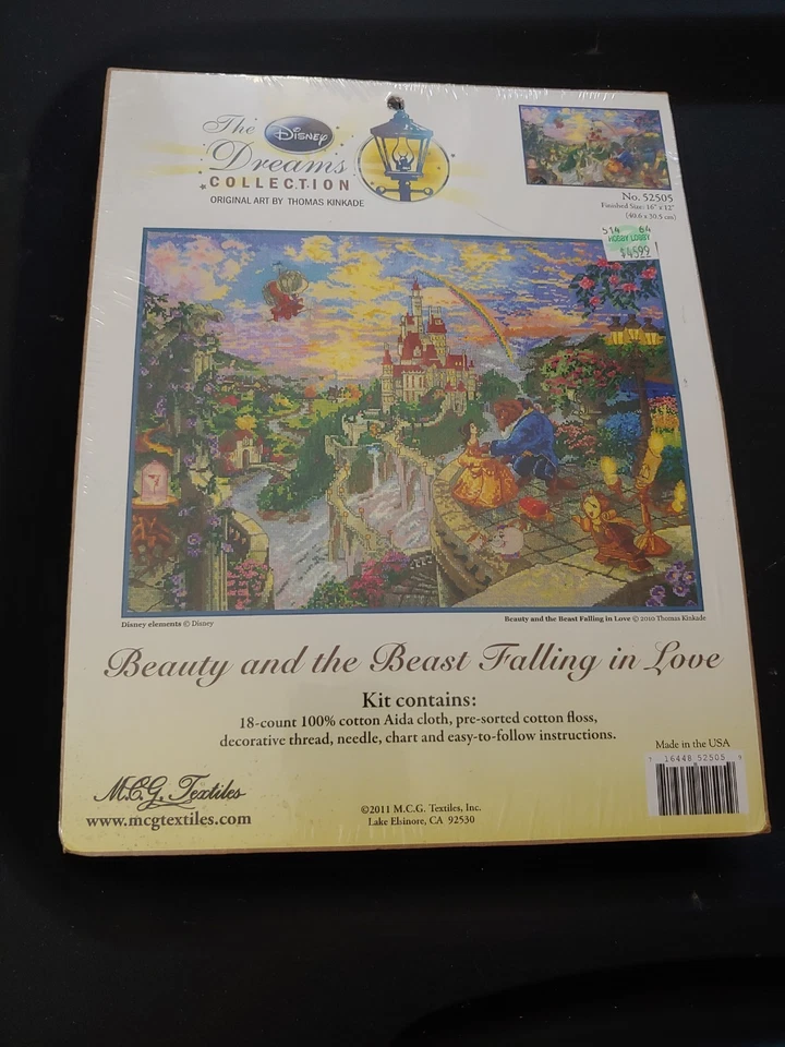 DISNEY KINCADE BEAUTY AND THE BEAST FALLING IN LOVE CROSS STITCH KIT # 52505 NEW - Image 1 of 4