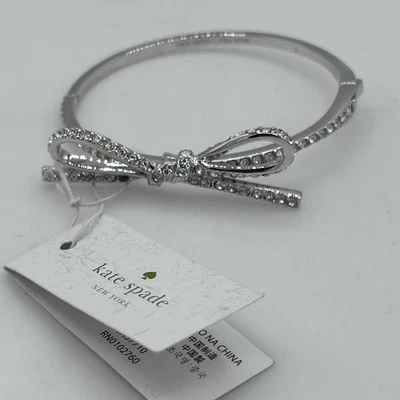 Kate Spade Bow Bracelet Silvertone Pavé Crystal Bangle NWT Holiday Gift - Image 1 of 4