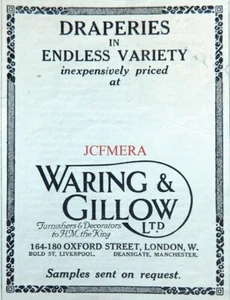 WARING & GILLOW "Endless Variety of Draperies" WW1 Advert - Original 1916 Print - Bild 1 von 1