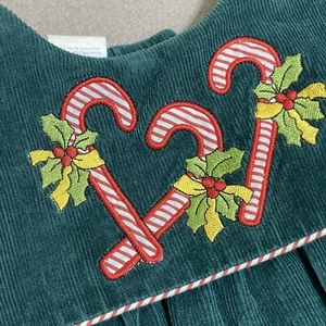 Vintage Mädchen grün Cord Zuckerstange Stechpalme Latzkragen A-Linie Kleid Gr. 4T 4 T - Bild 1 von 17