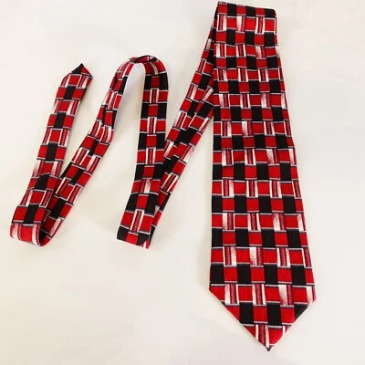 Neck Tie Mens COCKTAIL COLLECTION Tequila Red Geometric Silk Dress Designer USA - Image 1 of 4