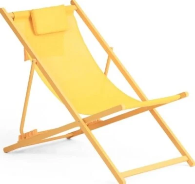 Chaise de plage pliante VG-8051, acier, jaune, 97-101 x 61,5 x 81-92 cm - L - Photo 1/4