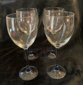 Set Of 4 Vtg. Cristal d' Arques Luminare Light Blue Stem Clear Bowl Wine Glasses - Picture 1 of 4