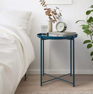 New Blue IKEA GLADOM Side Table w/Removable Tray Top, 17 1/2 x 20 5/8"