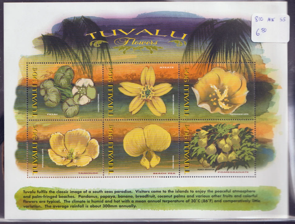 1999 Tuvalu Sc #810 - 90¢  Souvenir Sheet of Flowers, Flora - MNH Cv$6.50 - Image 1 of 1