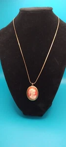 Vintage Cameo 17" Gold -Tone Necklace, Girl with Ponytail Right-Facing. - Picture 1 of 6