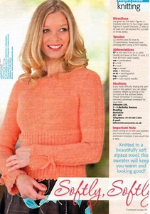 ~Pull-Out Knitting Pattern For Lady's Deep Rib Sweater With Lacy, Bow-Tie Cuffs~ - Picture 1 of 2