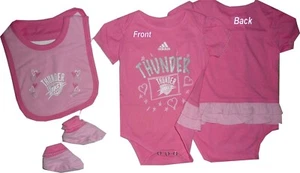 Oklahoma City Thunder OKC 3pc Pink Girls Creeper Bib Booties Set Infant Baby  - Picture 1 of 1