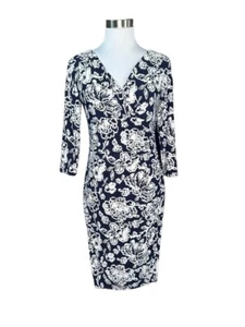 Lauren Ralph Lauren Dress Womens 4 Jersey Stretch Ruched Wiggle Office Floral - Picture 1 of 11
