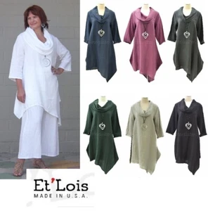 ET'LOIS USA Leinen VIRGINIA TUNIKA asymmetrischer Winkel Ballon Saum Kleid XS S M L - Bild 1 von 17