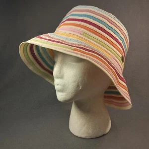 Sun N Sand Multicolor Rainbow Poly Straw Bucket Hat Beach Sun Resort Cruise - Picture 1 of 8