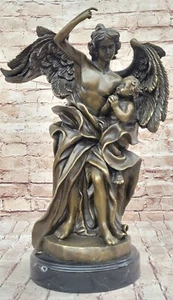 Ángel de la Guarda Estilo Nuevo Bronce De Colección con Base de Mármol Infantil Madonna Niño - Imagen 1 de 10