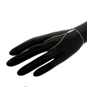 14K Yellow Gold Diamond Finger Bracelet 0.17 CTW Round Cut Natural Slave Chain - Picture 1 of 2