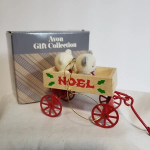 Avon Vintage Christmas Teddies In Wagon Teddy Bear Ornament Collection Flocked - Picture 1 of 12