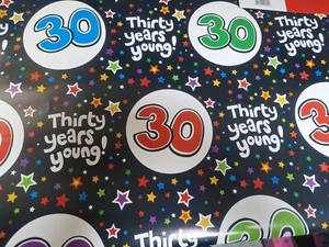 BIRTHDAY AGE 30 THIRTY 30TH Years Young WRAPPING PAPER 2 SHEETS+1 GIFT TAG - Picture 1 of 1