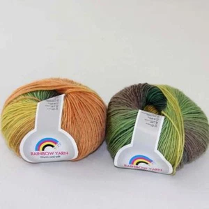 C New 2Skein*50g Cashmere Wool Rainbow Wrap Shawl Knitting Hand Knitwear Yarn 02 - Picture 1 of 24