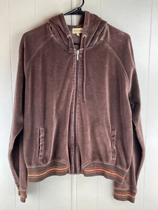 Nana Fashion Retro Velour Hoodie Women's 2XL Brown Velour Raglan Sleeve Full Zip - Picture 1 of 21