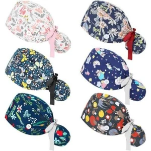 6 PC Nurse Scrub Caps Head Wrap Nursing Hats Beanie Turban with Buttons Gifts - Picture 1 of 6