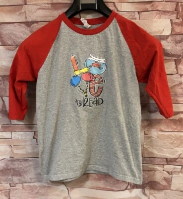 Gildan Gray & Red 3/4 Sleeve T-Shirt. Size: Large Youth. "Love to Read" - Image 1 of 4