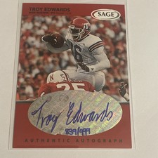 1999 SAGE Football Troy Edwards RC Rookie AUTO Red NUMBERED /999 #A17