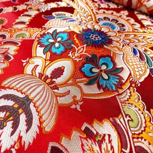 Faux Silk Satin Fabric Chinese Floral Damask Jacquard Brocade Craft Retro Ethnic - Picture 1 of 9