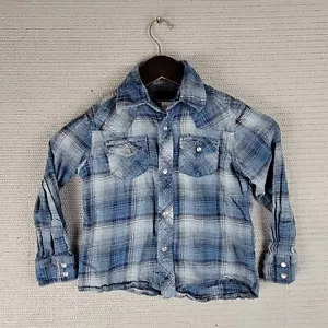Wrangler Western button up shirt plaid cotton size small (5-6) kids blue snap - Picture 1 of 12