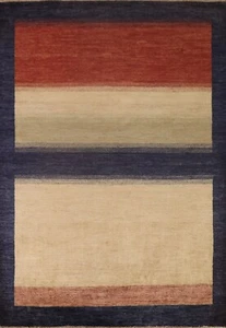 Striped Gabbeh Kashkoli Area Rug 7x8 Near Square Hand-knotted Wool Carpet - Picture 1 of 12