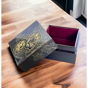 Lack Schmuck Schmuckkästchen dunkelbraun schwarz lackiert gold floral - Bild 1 von 11