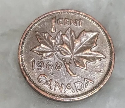 1968 Canadian Maple Leaf Twig Penny 1 Cent    KG Making - Image 1 of 4