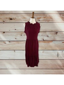 CALVIN KLEIN Womens Maroon Tie Unlined Ruffled-neck Sleeveless Midi Dress 2 - Picture 1 of 3
