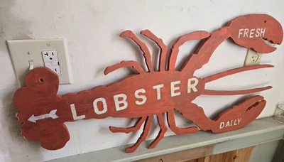 Vintage Wooden Lobster Advertising Sign 34" X 17" New England/Cape Cod - Image 1 of 4